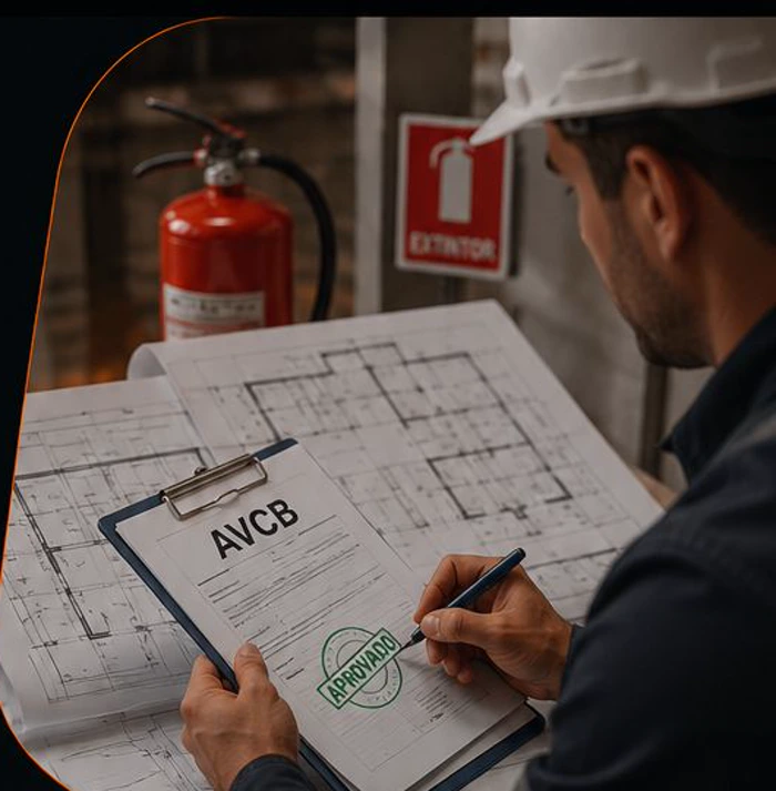 Técnico revisando projeto AVCB aprovado — Zanella Extintores Itu SP